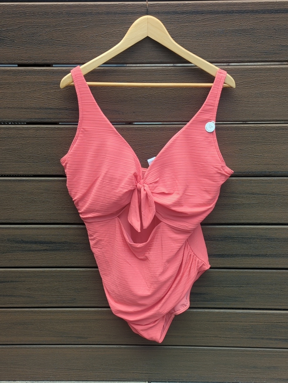 Women's Solid Coral One-Piece Swimsuit with Front Tie - Size 22+ NWT